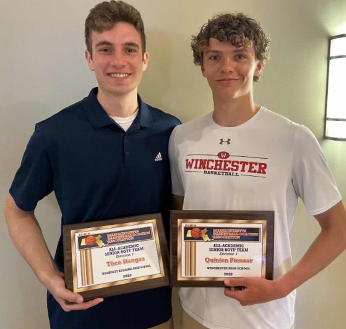 Congratulations to both <a href="/MassEliteHoop/">Mass Elite</a> 2022’s Theo Stangas (<a href="/theostangas/">Theo Stangas</a>) and Quinten Pienaar (<a href="/QuintenPienaar/">Quinten Pienaar</a>) on officially receiving certificates for the D1 All Academic Team. This is a HUGE honor!