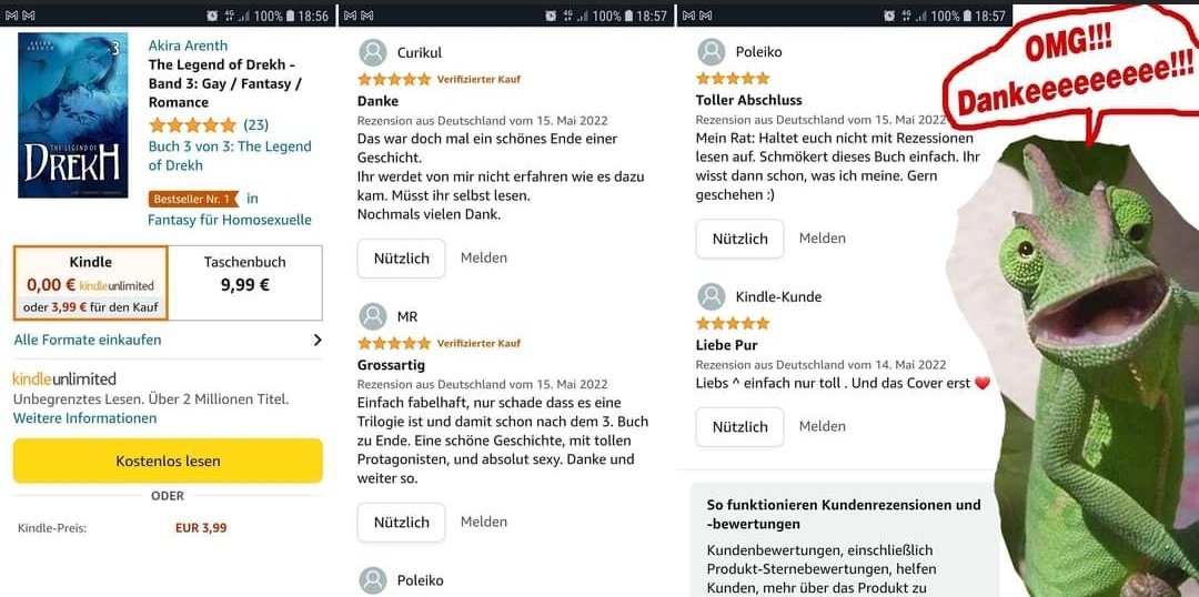 Akira_Arenth's tweet photo. OMG !!! Schon 23 positive Rezis UND selbst nach 4 Tagen immer noch ein Bestsellerfähnchen (wenn auch ein kategorisch ständig wechselndes 😅)!!!
DANKE DANKE DANKE ihr Lieben!!! Ihr wisst gar nicht, wie viel uns das bedeutet! https://t.co/fWCFudSf9i