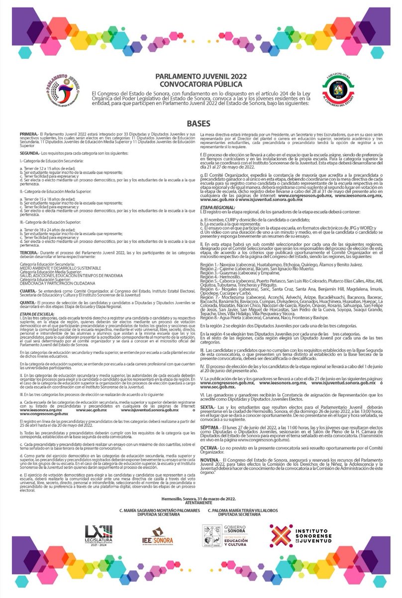 Asistimos hoy en la mañana a la Rueda de Prensa por la Convocatoria del #ParlamentoJuvenil @parlamentojuv22 organizado por la Comisión de los Derechos de la Niñez, la Adolescencia y la Juventud del <a href="/CongresoSon/">Congreso Local Son</a> en voz de su Presidenta, Diputada <a href="/KarinaZarateF/">Karina Zárate</a>