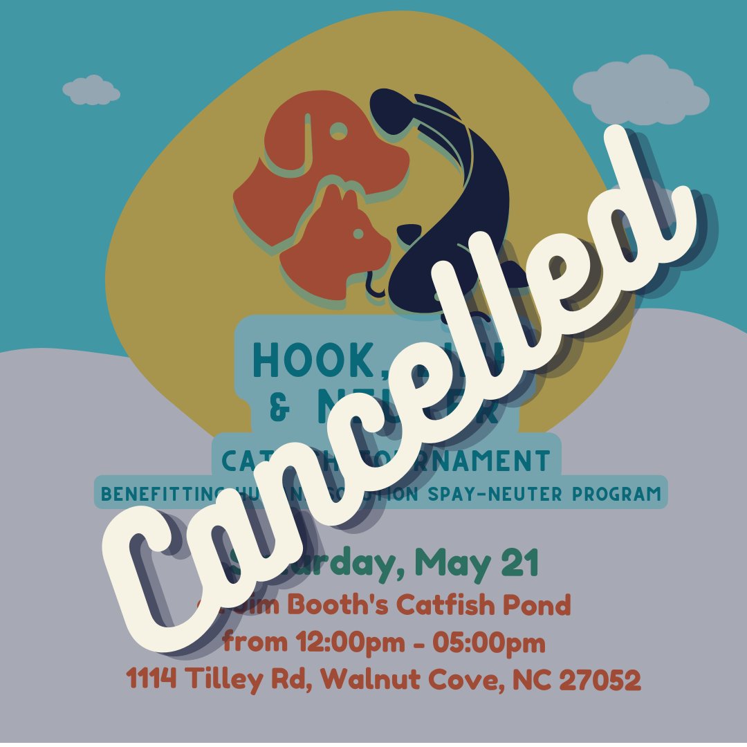 humane_solution's tweet image. Due to unforeseen circumstances, the Hook, Line, &amp;amp; Neuter Tournament has been canceled. If you registered, your fee will be returned to you. We are very sorry for any inconvenience.