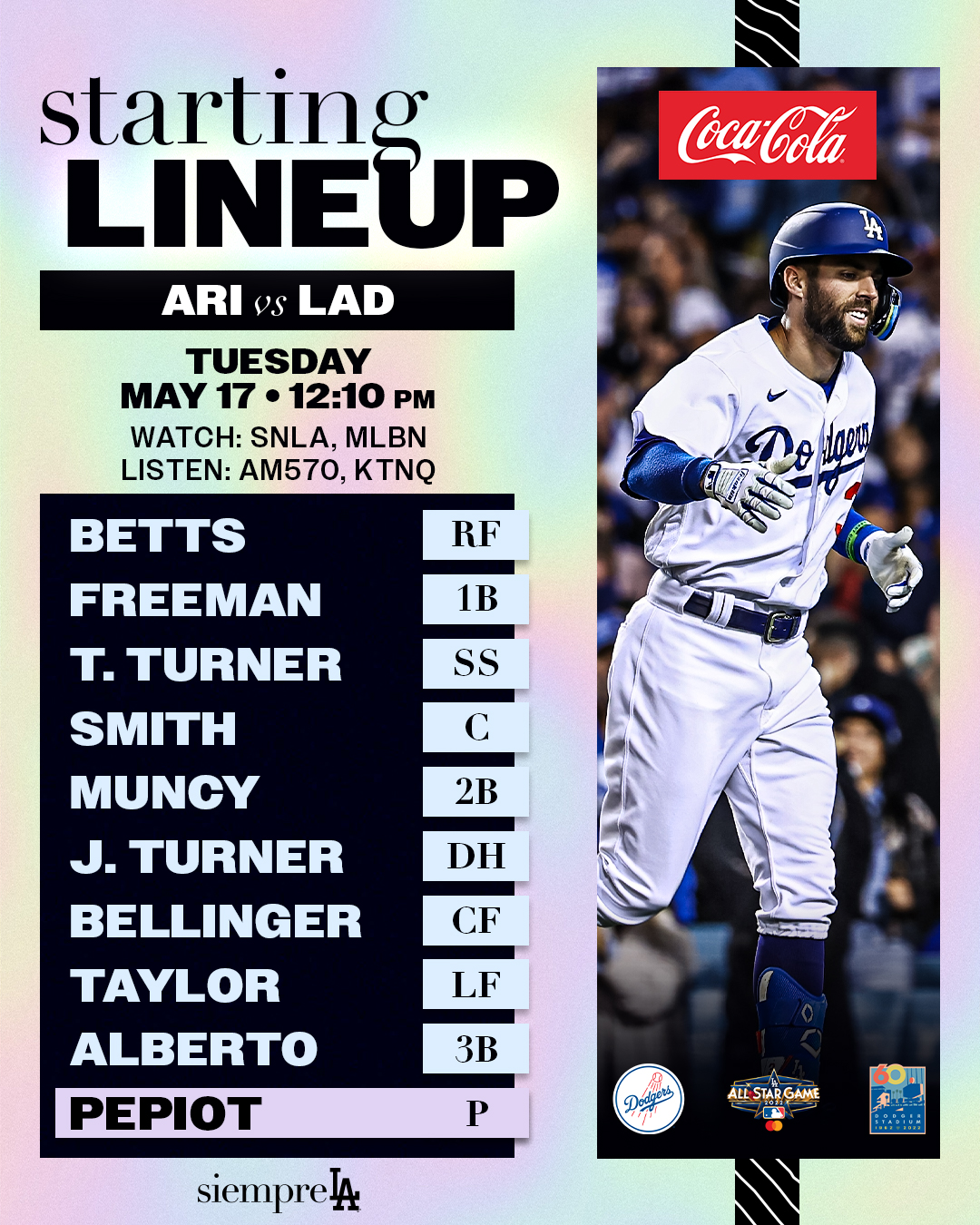 Los Angeles Dodgers on X: Today's Dodgers Game 1 lineup vs. D-backs:   / X