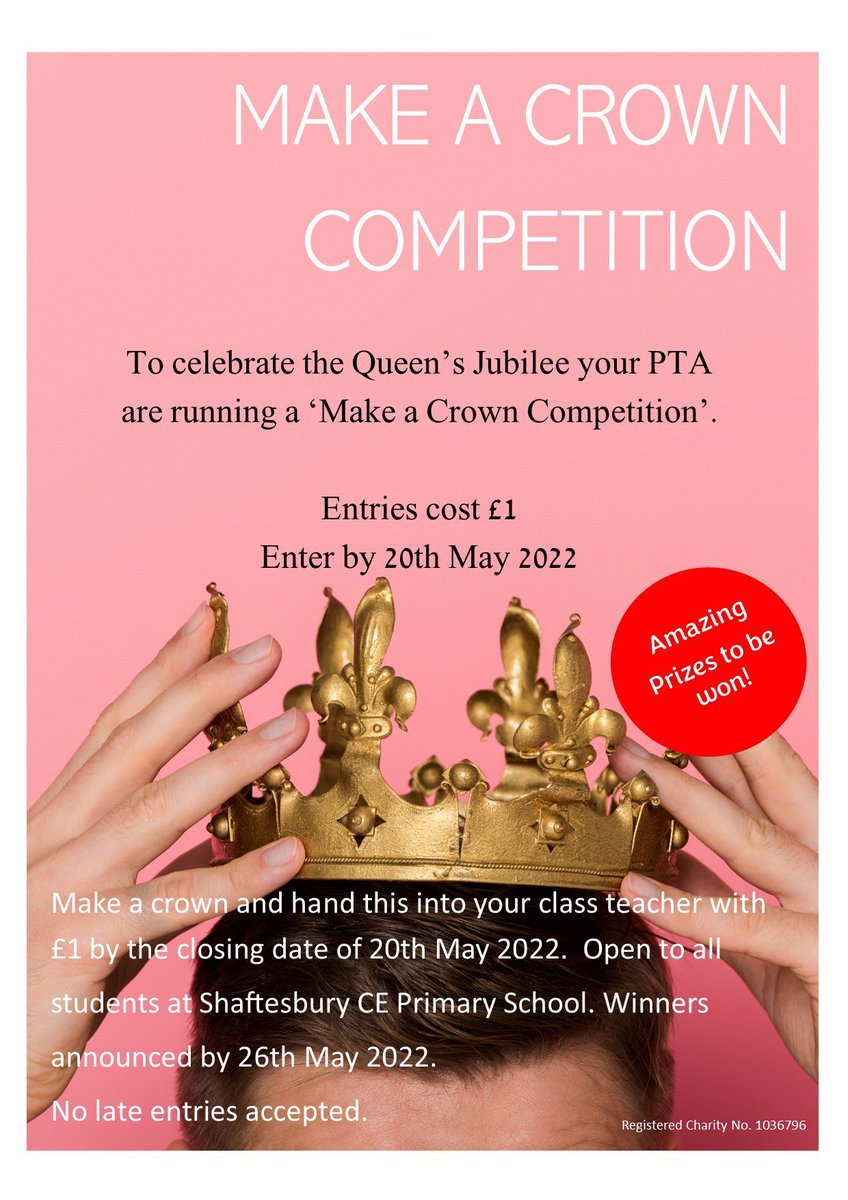 PTA_SPS's tweet photo. Don’t forget our crown competition closes this Friday do get those crowns into school 👑
#crowncompetition #JubileeCelebration #fundraising #ptafundraising https://t.co/oj4RoTLsvr