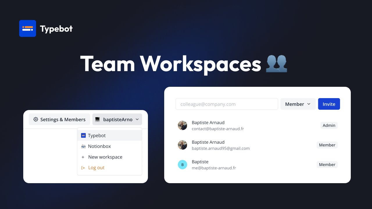 Typebot on X: Workspaces are here ✨ Before, you could only invite guests  to specific bots. Now you can invite teammates to entire workspaces!   / X