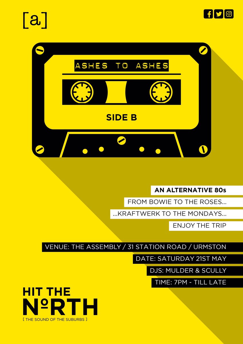 “I Will Follow..” All the way to The Assembly Urmston for Hit The North’s Ashes to Ashes - An Alternative 80s. Indie, Synth Pop, Rock , Dance &amp; 80s Alt classics . A gathering of The Tribes. Saturday 21st May. 7.00 till late. Free entry 👍