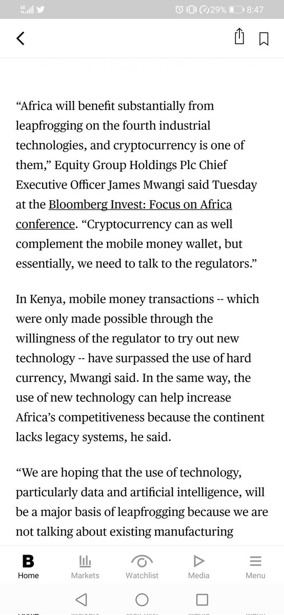 ericasuma's tweet photo. Equity Bank CEO James Mwangi is the first local bank CEO to come out in public and share his views on the benefits of crypto according to this article by @bgenga of Bloomberg. https://t.co/C2fHb8hd8Z