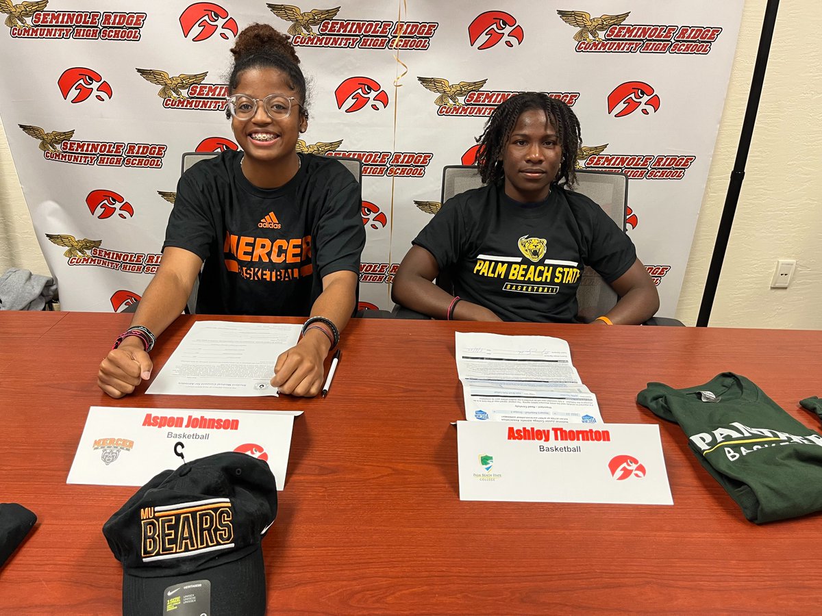 Congratulations to Aspen Johnson and Ashley Thornton, both of whom signed basketball scholarships - Johnson with Mercer University, and Thornton with Palm Beach State College. Both with integral parts of the Hawks district titles in 2020 and 2022.