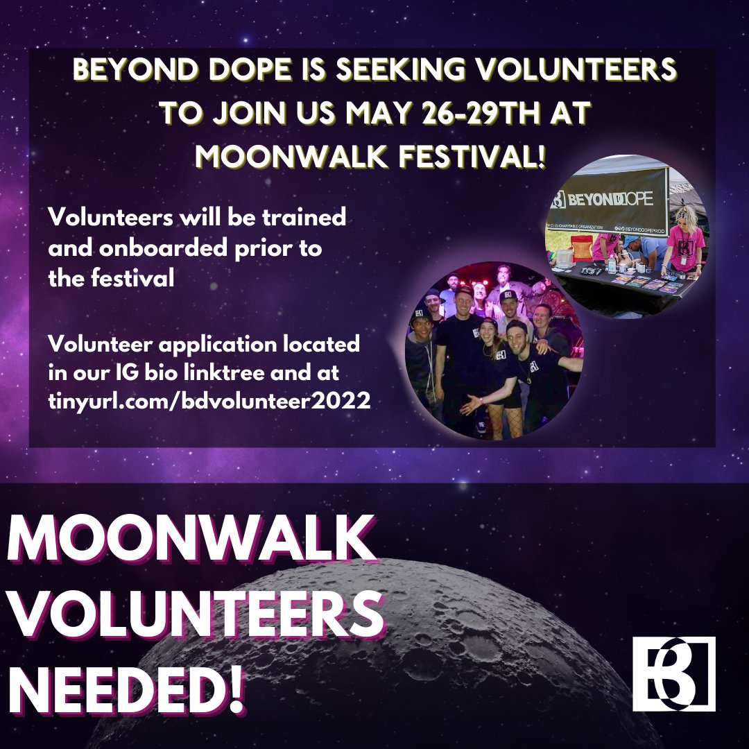 LiveBeyondDope's tweet photo. #ISO Volunteers for #MoonwalkFestival!
Those interested can fill out an application at https://t.co/xFBn0sixm0 

#festivals #edmfestivals #festivalvolunteers #bassmusic #beyonddope https://t.co/2pQkQndfff