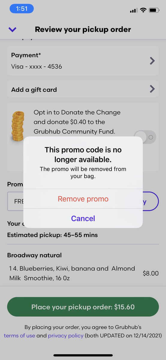 yarmuclops's tweet photo. @Grubhub It’s not working. https://t.co/EktZuDsbFx