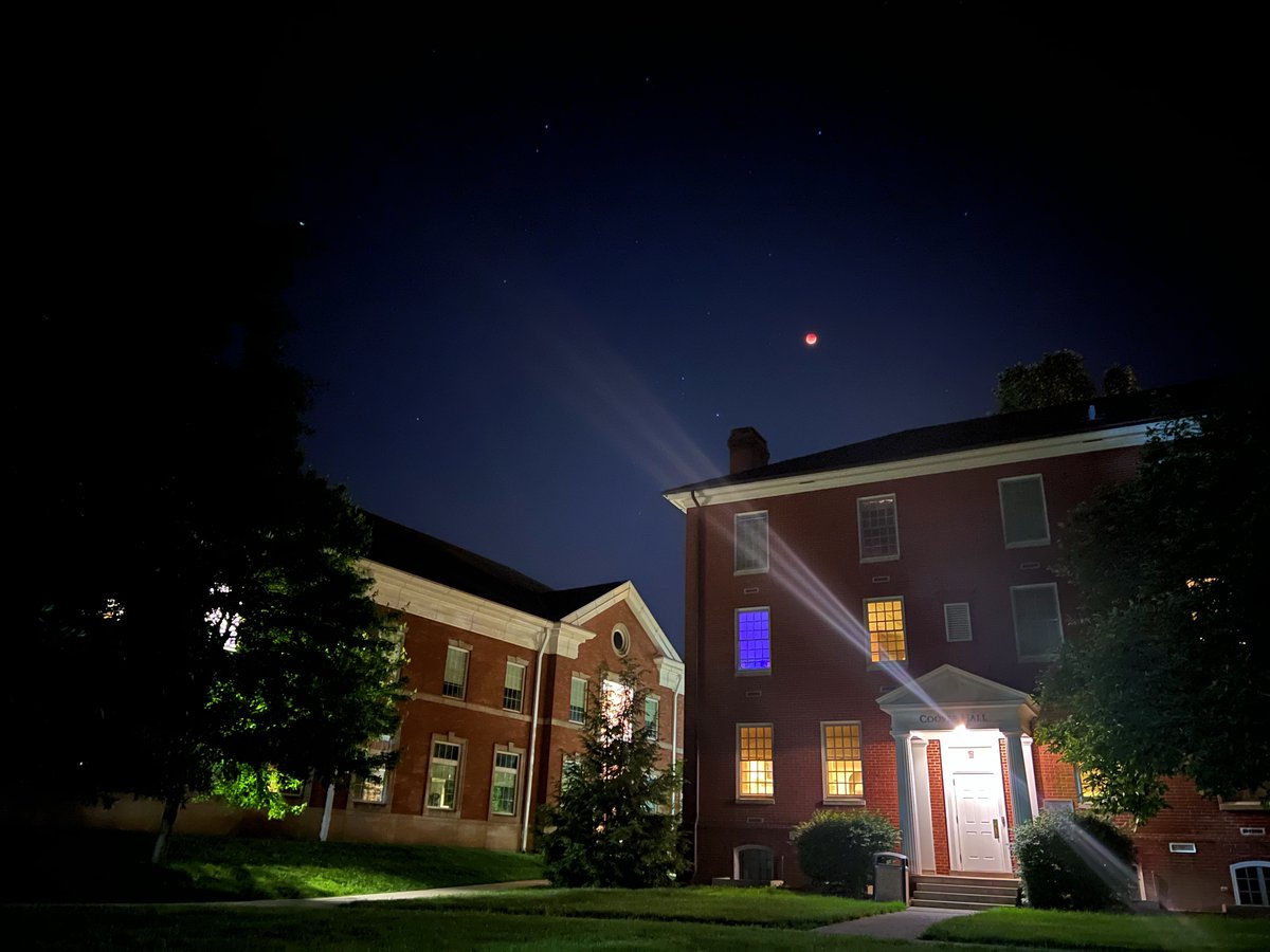 CentreC's tweet photo. THROUGH THE STUDENT LENS: A group of Centre students gathered on campus this weekend to view the Super Flower Blood Moon lunar eclipse, the longest total lunar eclipse in 33 years. 
 
Photos submitted by Tripp Branch ’25 https://t.co/vsIwyBJL9X