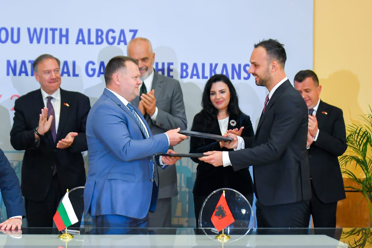 BallukuBelinda's tweet photo. With Secretary Pompeo on the 100th anniversary of the relationships between 🇺🇸🤝🇦🇱, entwined by the signing of the Memorandum of Cooperation between Linden Energy, Overgas and Albgaz companies, in order to turn Albania into an regional hub of LNG @EnergjiaGovAL https://t.co/7ZTeRkBdXO