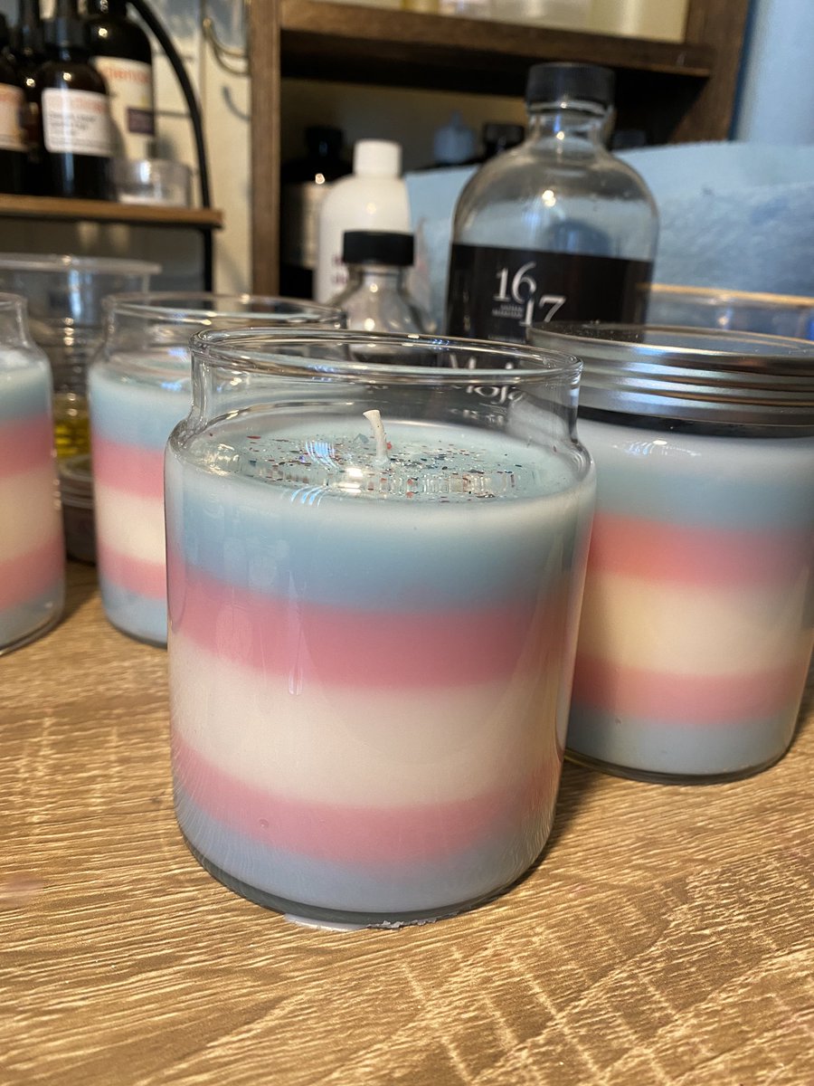luminiscandleco's tweet photo. fuck pride discourse here’s some trandles 

(featuring biodegradable glitter made from sustainable, ethically sourced materials) https://t.co/rFnNkyBfoY