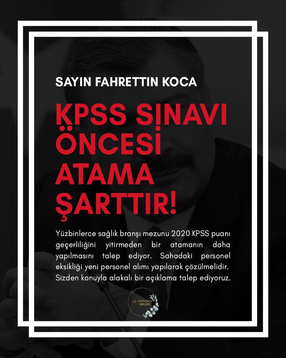 memurbirligi's tweet photo. Talebimiz tek ve nettir! 2020 KPSS puanı geçerliliğini yitirmeden en geç 2 ay içerisinde @saglikbakanligi 'na sağlıkçı istihdamı yapılmalıdır. @Akparti hükümetinden ve Cumhurbaşkanımız @RTErdogan 'dan sağlıkçı eksikliğinin giderilmesini arz ediyoruz.
#HazirandaSaglikAtamasi https://t.co/XY9FPBA99l