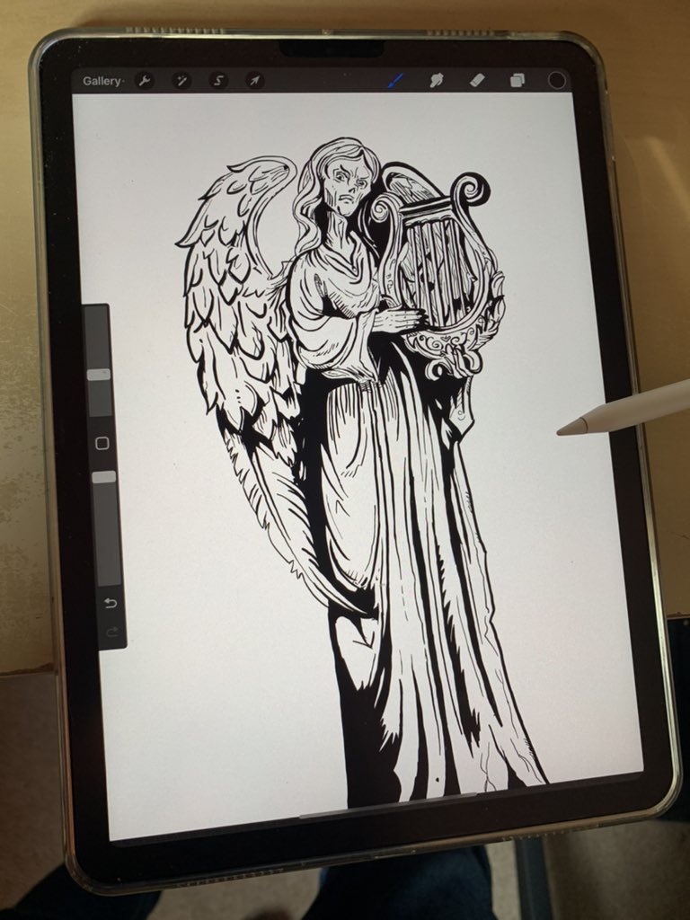 Ik heb de harpspelende vrouw/engel/beeld geprobeerd na te maken als line art. #efteling #DanseMacabre #Spookslot