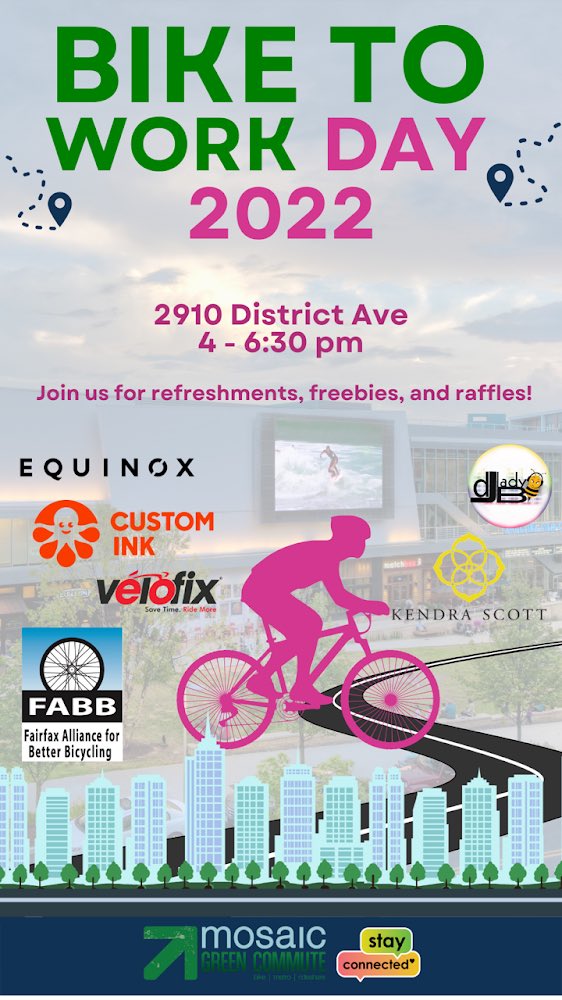 MosaicCommutes's tweet photo. Are you ready to dance to the beat?! Join us Friday for Bike to Work Day by Strawberry Park in Mosaic! Listen to DJ Lady B mix tunes! 

The pit stop event will go from 4 - 6:30 P.M.! Even if you are not riding your bike, you can always stop by and enjoy the celebration with us! https://t.co/kXW6b2aRBV