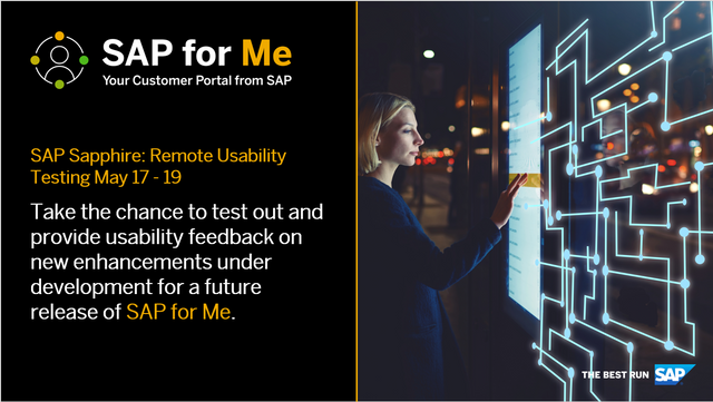 The #SAPforMe usability test provides a unique opportunity for customers and partners to experience SAP for Me in a development state and provide their feedback in a face-to-face setting. Register now for the 60 min session and let your voice be heard! 📢 bit.ly/3ljh5VH