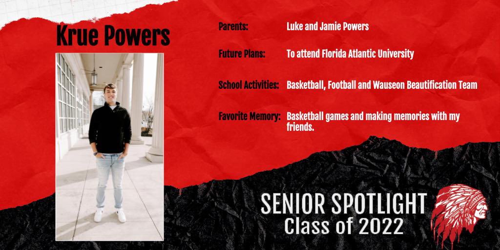 WauseonHigh's tweet photo. Senior Spotlight - Krue Powers #WauseonPride https://t.co/kYKXGP93kI