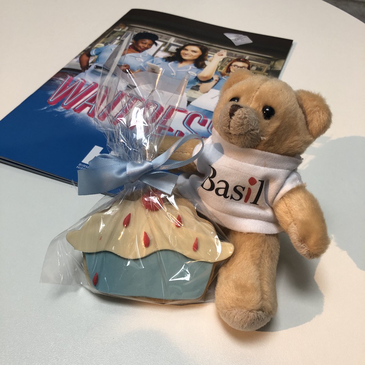 lauracreaven's tweet photo. May have enthusiastically requested to be @BrumHour’s plus one for Waitress at @brumhippodrome…but @BasilsAdventure has snagged the delicious looking pie biscuit before I could. https://t.co/1ajBgnkwHg
