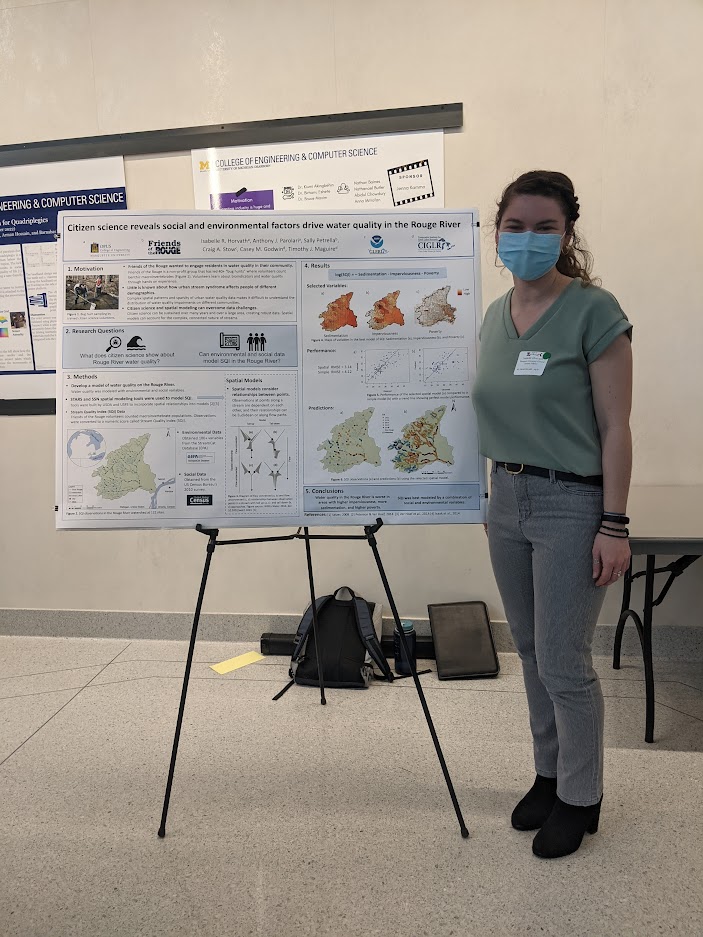 CIGLR_UM's tweet photo. #GLSFAlumni Spotlight! Isabelle Horvath (@Iz_H2Orvath), a 2021 @CIGLR_UM #GreatLakes Summer Fellow, presented her work titled: "Citizen science reveals social & environmental factors drive water quality in the Rouge River" @ last week's State of the Strait meeting @UM_Dearborn. https://t.co/izAti2pgb6