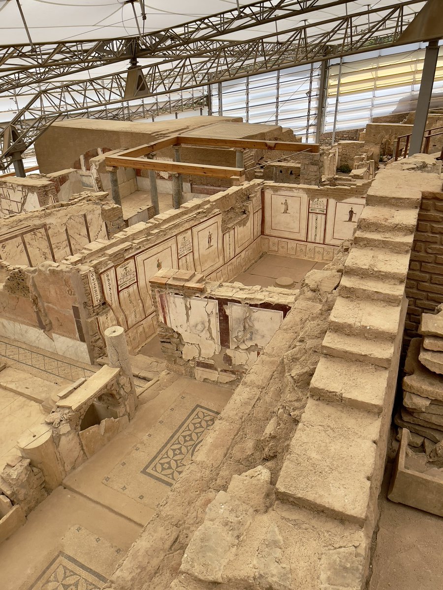 HistTreasure's tweet photo. View from the top of the terrace houses of Ephesus. So much going on. Frescoes, mosaics, marble veneer and  those beautiful pillars. #History #mosaics #Turkey #Archaeology https://t.co/b1ltgMpt0f