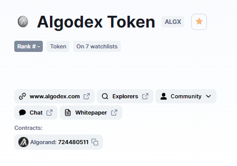 The rewards and governance token of <a href="/AlgodexOfficial/">Algodex</a>, $ALGX, is officially live on <a href="/CoinMarketCap/">CoinMarketCap</a>. Star us and get ready for the launch on May 31!🚀

👉coinmarketcap.com/currencies/alg…

#Algorand $ALGO