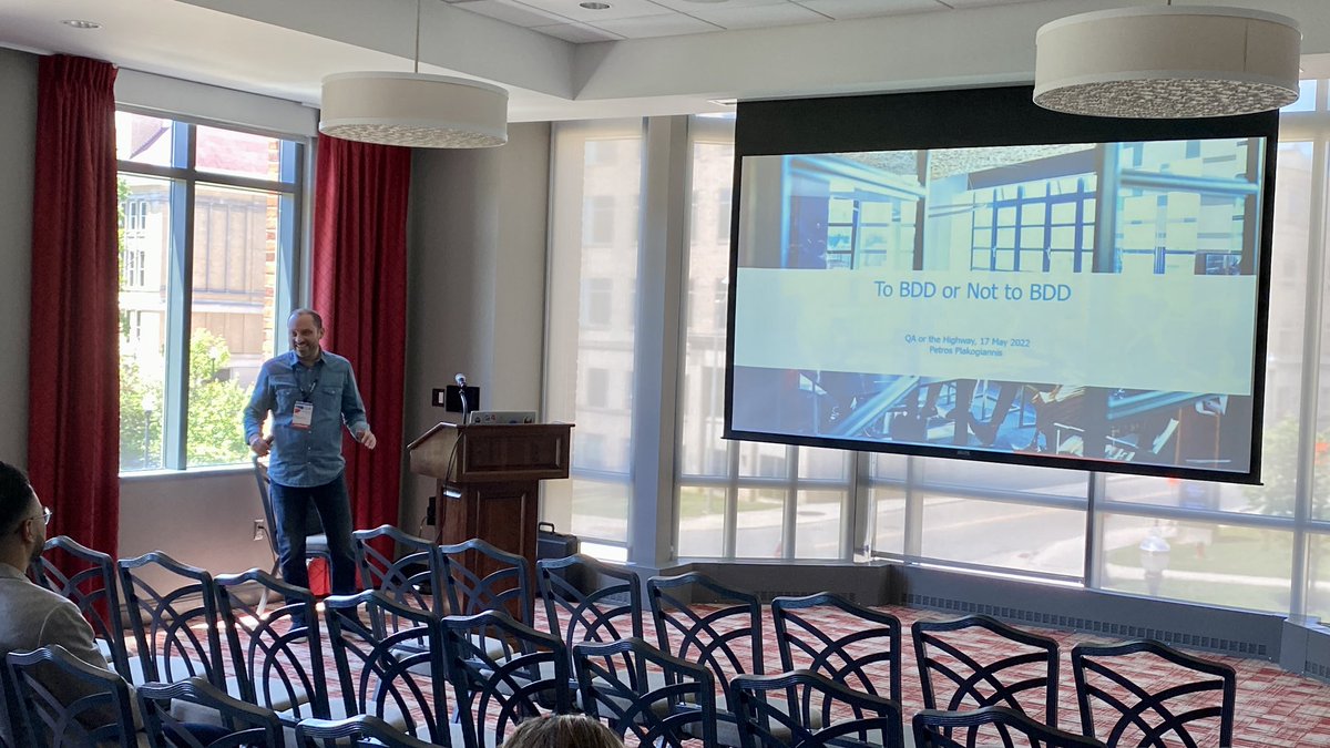 dsynadinos's tweet photo. Who flies 10 hours from #Greece to #Columbus, #Ohio for @QAortheHighway? @Petros_2, that’s who! His first presentation in English is “To BDD or not to BDD? When The BDD is not used properly.” #qaoth #qaorthehighway https://t.co/vHZ7EazbOH