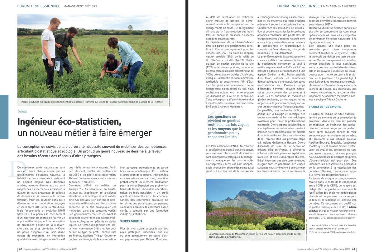 oaggimenez's tweet photo. "Ingénieur éco-statisticien, un nouveau métier à faire émerger" avec @ThibautCouturie @abesnardEPHE & @AJailloux mettant en lumière la belle collaboration entre @OFBiodiversite & @cefemontpellier 🤩
#GdREcoStat @CNRS_OccitaniE @INEE_CNRS
Voir p. 42-43 https://t.co/HyNFdYiypM https://t.co/ETSi23H56u