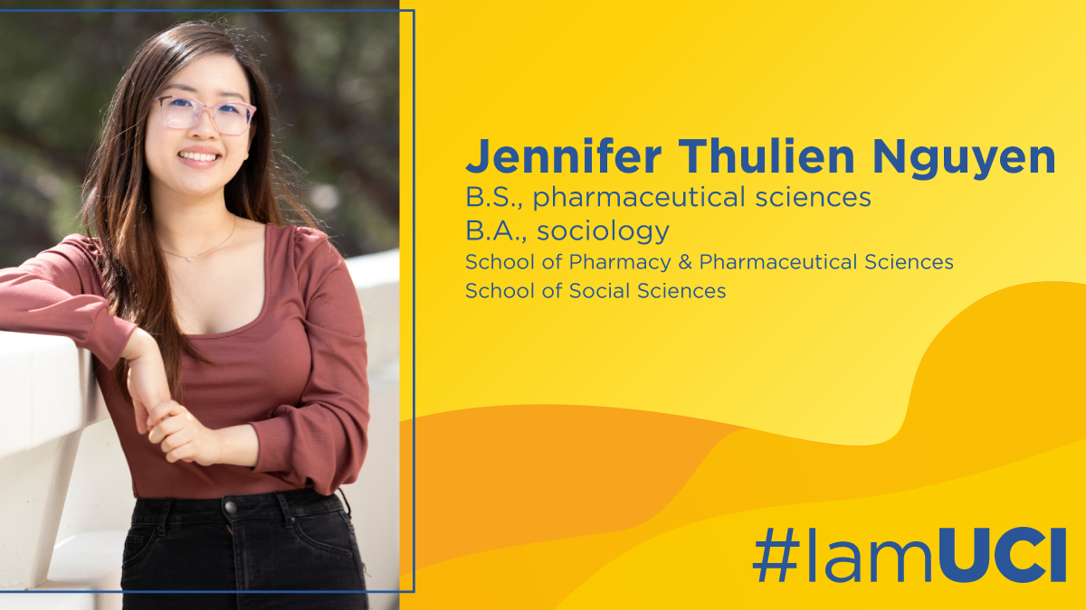 UCIrvine's tweet photo. #IamUCI: Jennifer Thulien Nguyen
B.S. @UCI_SPPS 

The future pharmacist’s prescription for success at UCI included researching Alzheimer’s disease antibodies, working as a peer academic advisor &amp; getting involved with ASUCI.

Jennifer's story ➡️ https://t.co/aMLT2i8PYu https://t.co/kMu08OrD8K