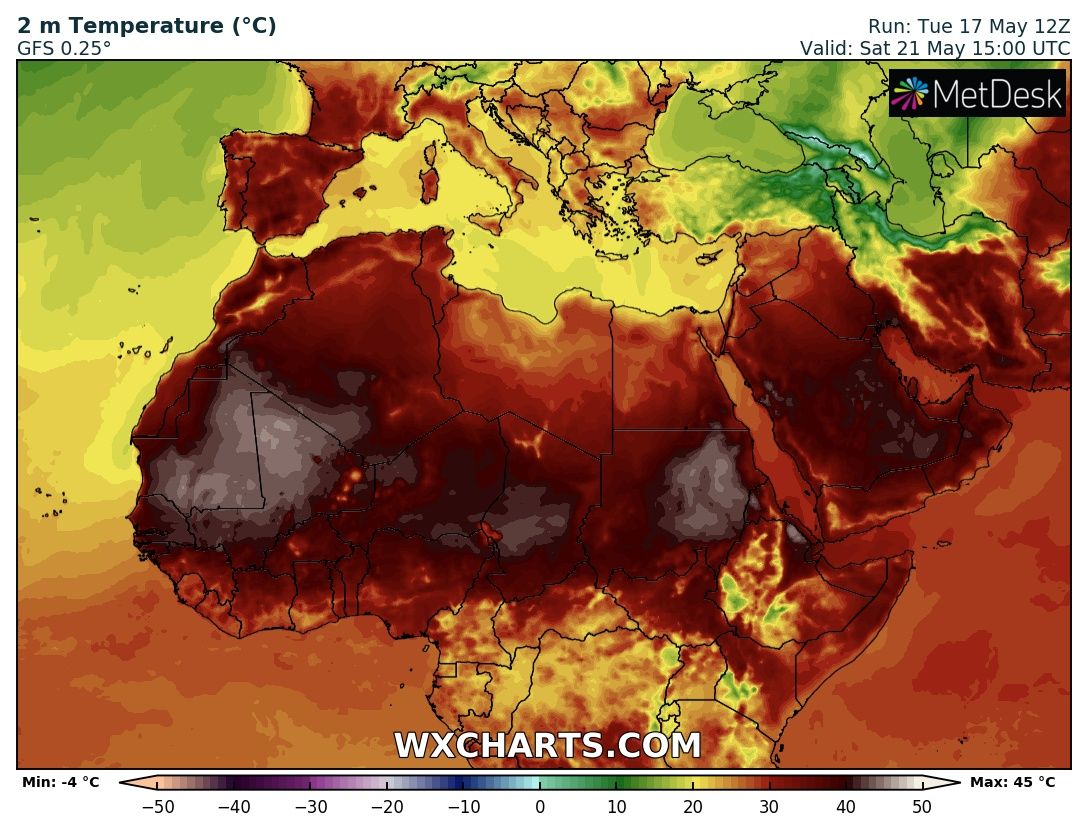 alexmegapc's tweet photo. Mireu Tota la península!!!, serem Àfrica!!, divendres i dissabte!! #bomboinfierno ,un 20 de maig!!, és molt fort!! es batran rècords termomètrics, no afluixa res!! #meteo #calderaafricana https://t.co/2c6swAgdzI