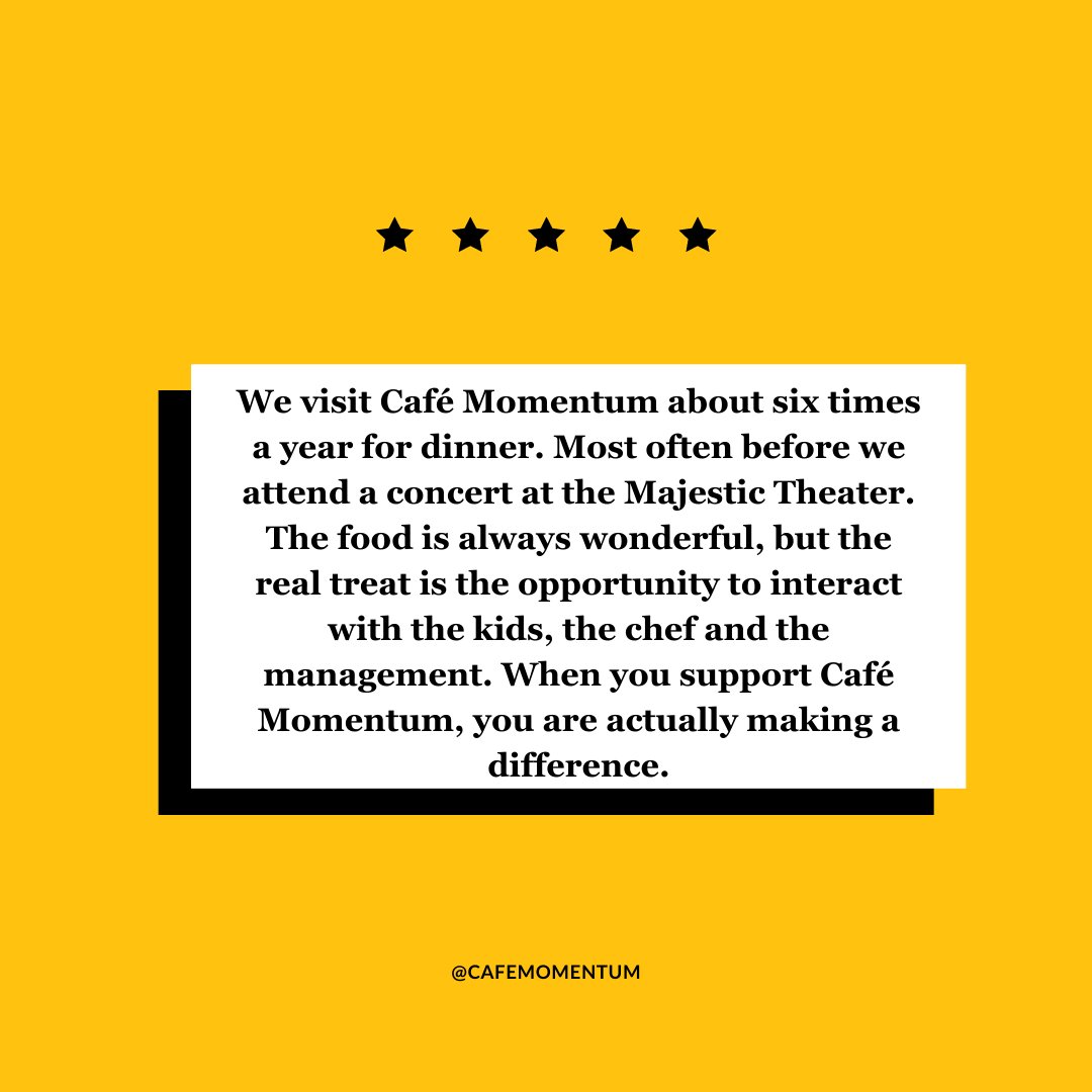 cafemomentumdal's tweet photo. What #eatdrinkchangelives is all about. The food speaks for itself, but the real experience is wrapped up in witnessing our youth reach their full potential.
💛
#cafemomentum #morethanarestaurant #customerreview #downtowndallas #dallasdining #dallasfoodie #nonprofit https://t.co/5y5IuWkfwt