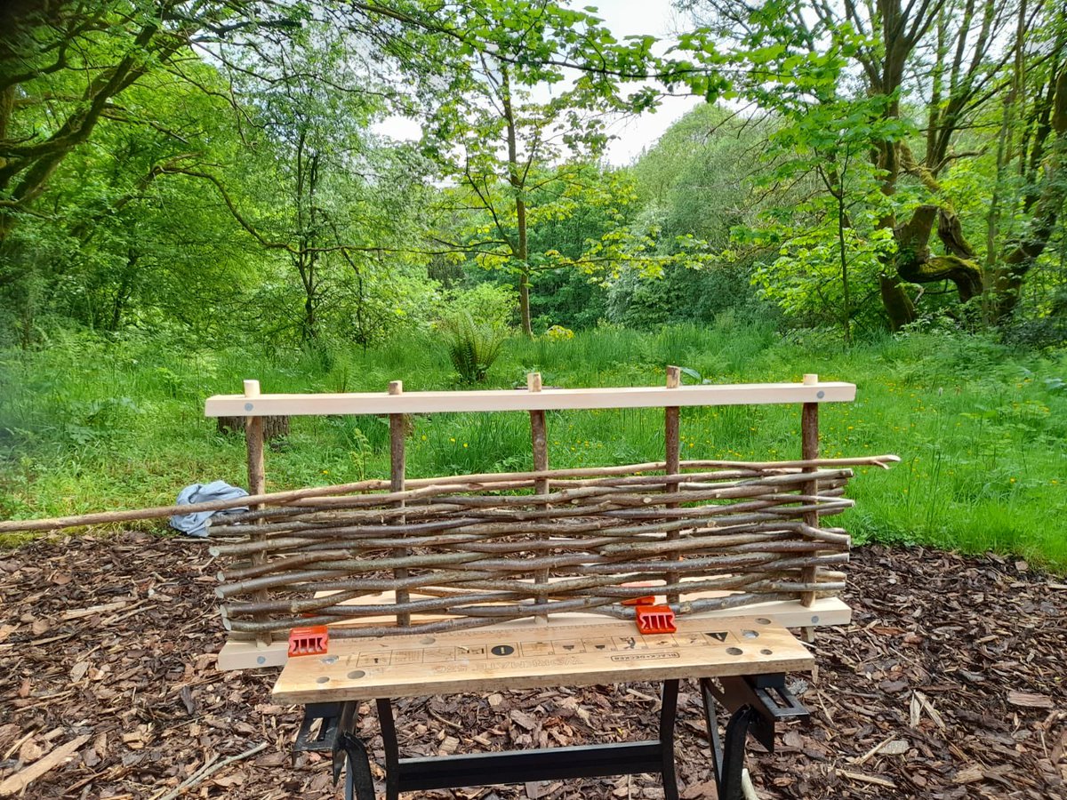 Day one of our Green Wood Working course with Greenwood Twigs at the @WoodlandTrust #SmithillsEstate making hazel panels and spatulas. What a fantastic day at our new community and enterprise space at Barrow Bridge! #WoodlandEnterprise