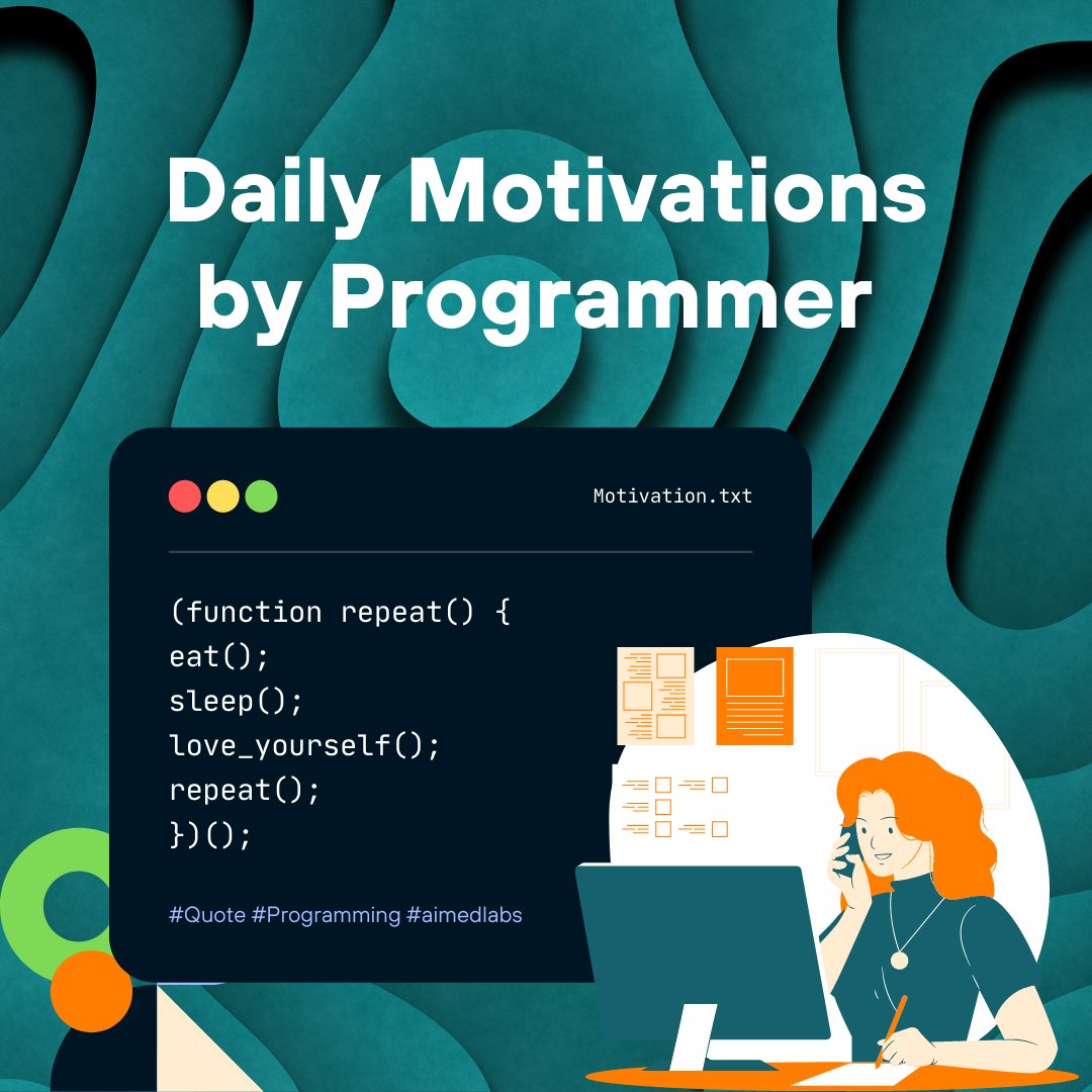 AimedLabs's tweet photo. Hey coders,

If you need motivation follow this code for life.

This algorithm will motivate you to get up and work for what you deserve. 

#codinglife #motivation #CodeNewbie #Python #Java https://t.co/sLl4YQCbbx