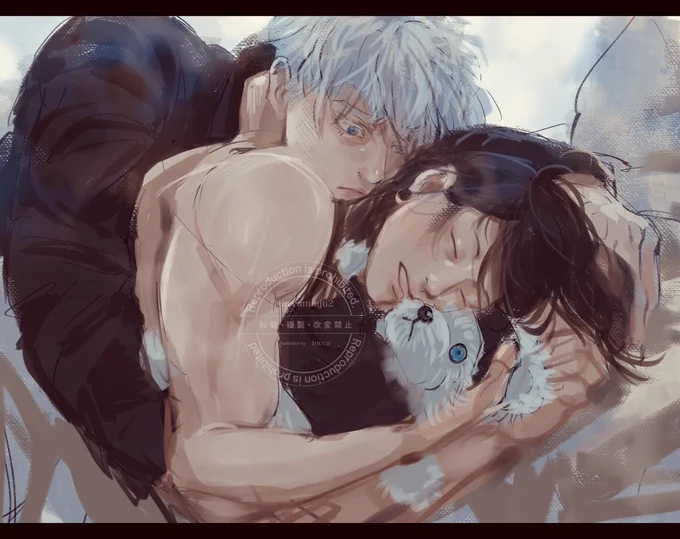今日の寝る前rkgk🧸五夏です。五「浮気だ💢」夏「サトルが出張で中々帰ってこないから🧸に添い寝して貰っただけだよ」 