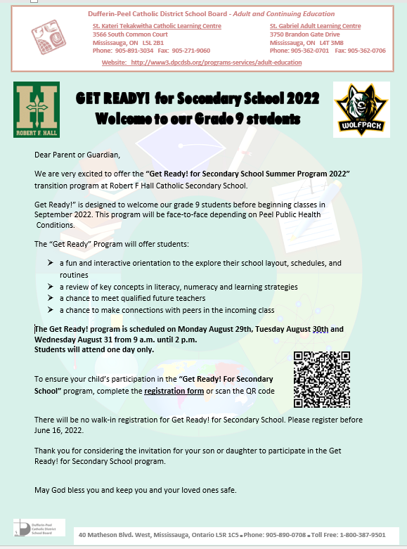 Coming to RFH for Grade 9 next year and want to learn more about it?  Sign up for GET READY 2022.  The deadline to register is JUNE 16th.  forms.office.com/r/iFyMafWDzX
Emails will be sent to all families with this⬇️ info #wolfpackcares
