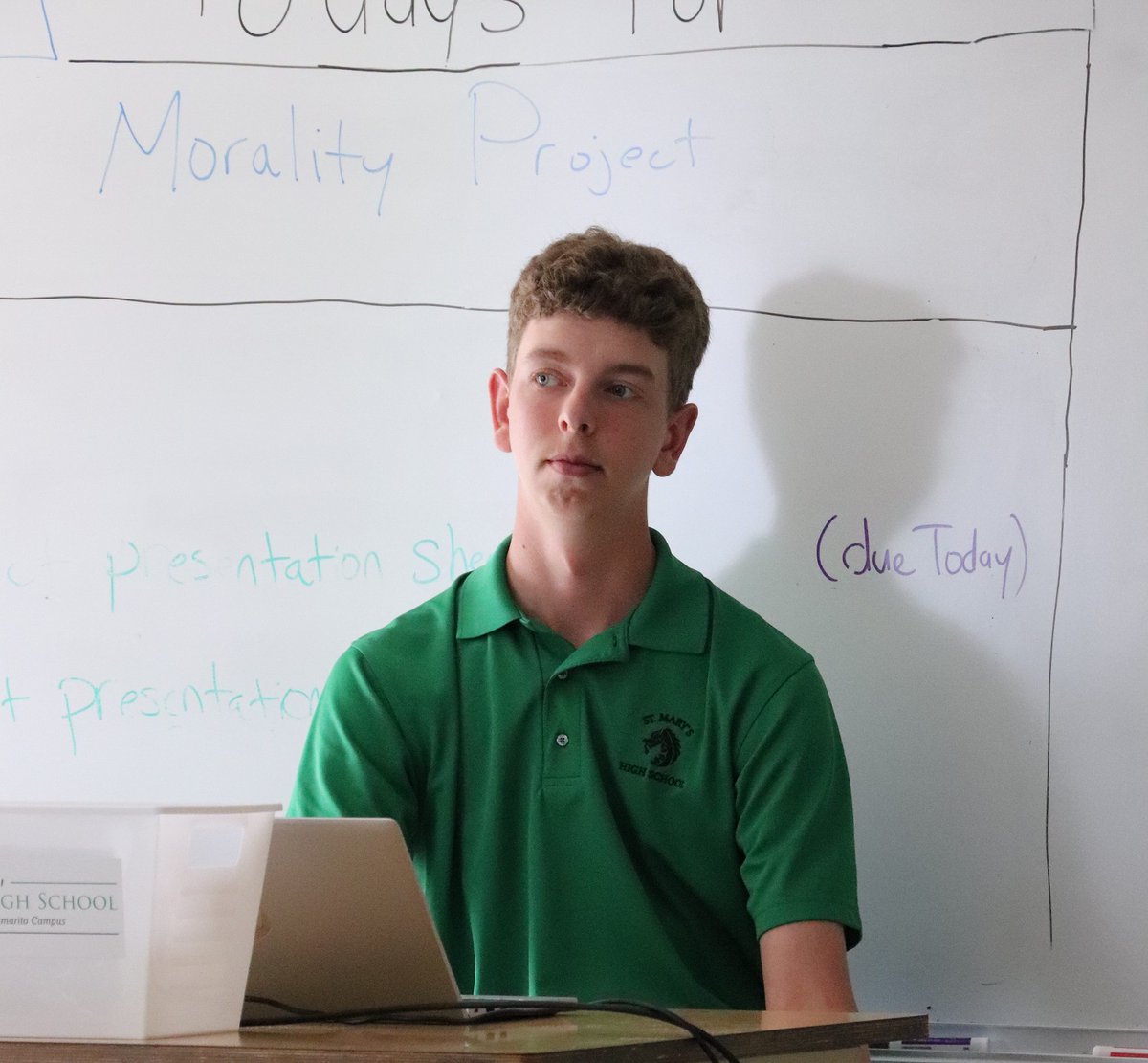 StMarysDragons's tweet photo. A shoutout to Mr. Cook's Religion 3 students! They've been giving presentations on the principles of morality for the last week. They included music, artwork and videos. Nice work, juniors! #morality #religionclass #rightorwrong #ethics @archstl @Marianists https://t.co/GrA3xvyFbV