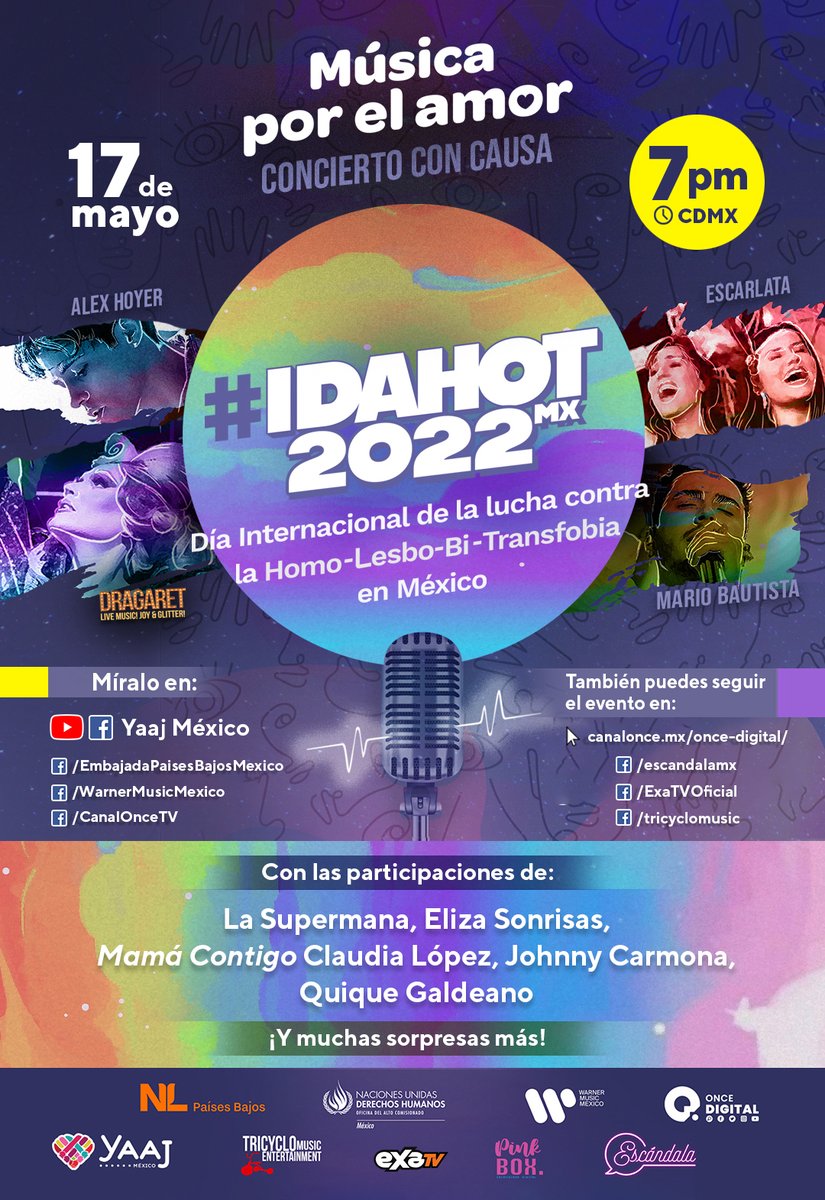 YaajMexico's tweet photo. Conmemora este 17 de mayo, "Día Internacional de la lucha contra la homo, lesbo, bi, transfobia" #IDAHOT2022mx con un bello concierto con causa que hemos preparado para ti, #MúsicaParaElAmor 🏳️‍⚧️🏳️‍🌈, ¡¡¡SÚMATE Y RECUERDA QUE NO HAY #NadaQueCurar!!! 💜📢 https://t.co/FjROxSmfNw
