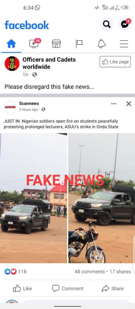 Saamu_Eleja's tweet photo. A Personal blog account for Nigerian army just posted a false info about the peaceful demonstration; Kindly report the post and the account!!!
https://t.co/MCVdfFHazr
#AkureProtest/#EndASUUStrike/#EndASUUStrikeNow/#ASUU/#AsuuStrikeUpdate/@AkureHowFar/#ASUUStrikeMustEnd/@futa_tv https://t.co/HYWJtrVWBB