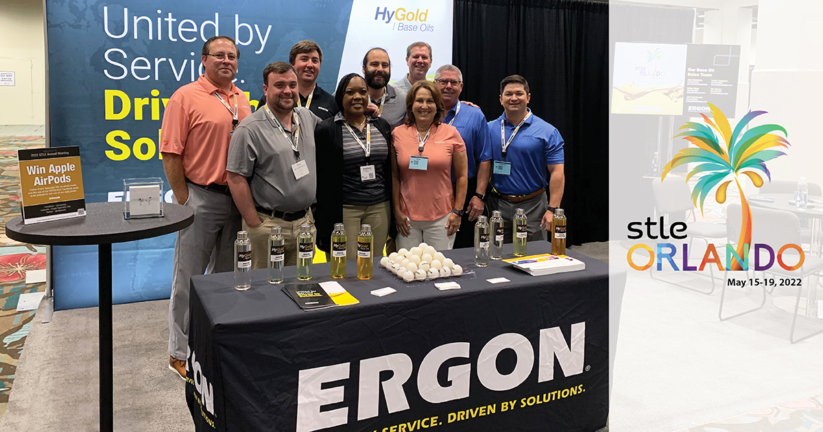 ErgonOils's tweet photo. STLE: Stop by Ergon's booth 713-15 this week! Like one of our #STLE2022 posts to register for a chance to win Apple iPods. Ergon is proud to be a Palladium Sponsor of the Annual Meeting — and proud to serve the base oils industry. #HyGold #baseoils #ergonspecialtyoils https://t.co/2TSjgAOpQM