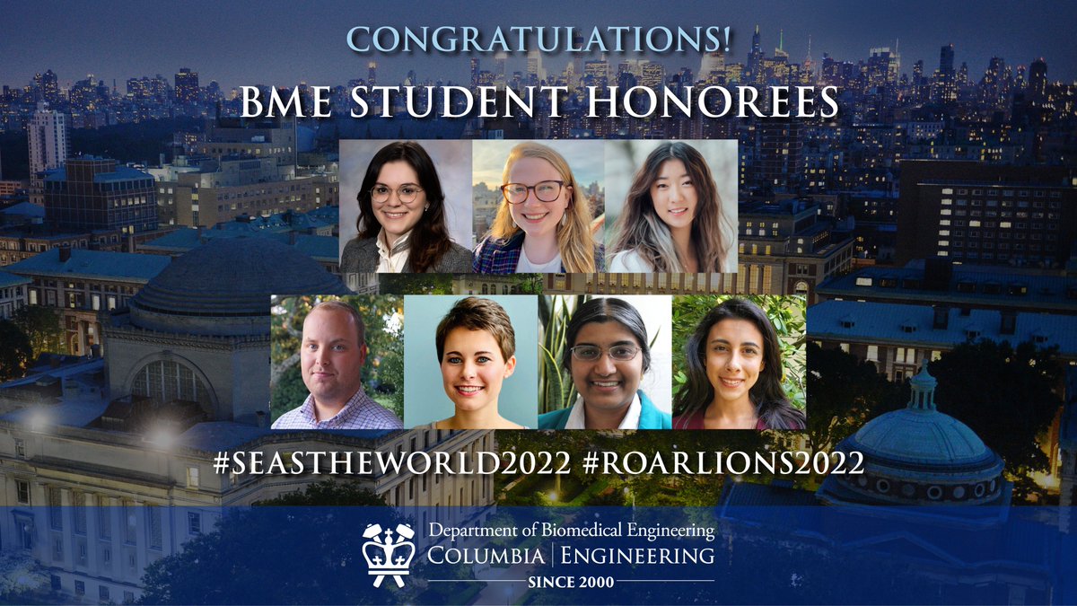 ColumbiaBME's tweet photo. ANNOUNCING OUR 2022 BME STUDENT HONOREES! Join us in congratulating the honorees of the @ColumbiaBME Class of 2022. ⚒️🎓🦁 #RoarLions2022 #SEAStheWorld2022
Read about our award winners here including the BME Innovation and Senior Design teams! https://t.co/FXHdvpliAO https://t.co/Sa9kG9nceO