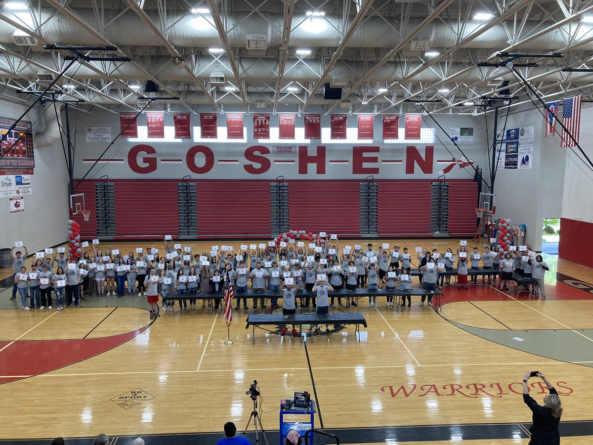 GoshenCCR's tweet photo. The @GoshenWarriors class of 2022 know where they are going to and where they are coming from.  Once a warrior always a warrior congrats on your WhereTo ceremony! @GoshenLocal @ghsWarriorUP https://t.co/QYtP9CRdX6