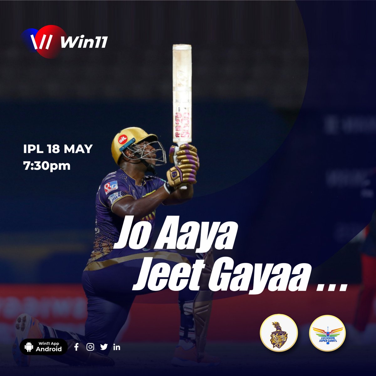 win11_in's tweet photo. Jo Aaya Jeet Gaya...!
Best Choice Best Prize
Win Up To ₹100 Crore

Join Us Today’s Match

India’s Smartest platform to redefine your strategy to Win the match!

#playtowin #ipl2022 #ipl #tataipl #cricket #win11 #win  #kkr #kkrfan #kkrvslsg #lsg #lsgfan #lsgforever https://t.co/xn1m0Nl5lg