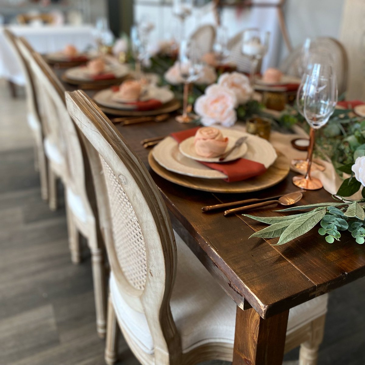 Our harvest tables give off a beautiful rustic look, no tablecloth needed. Instead, a runner or floral centrepiece can bring out your colours but in a simpler way.
•
Contact us or pop into our showroom to take a look at our table and linen options.
#WeddingTable #HarvestTable