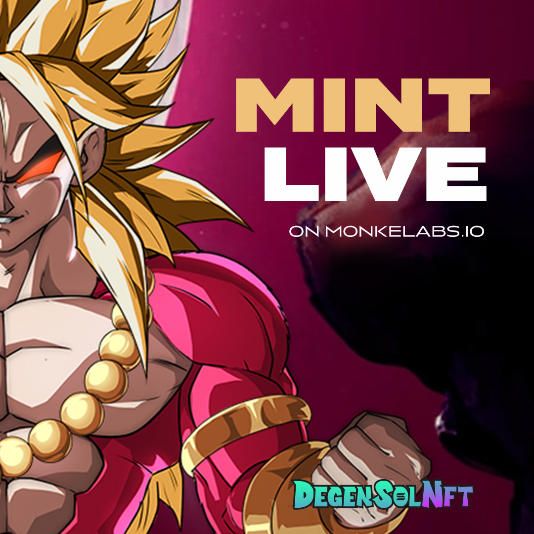 PUBLIC MINT IS LIVE!!! 
HURRY UP before it’s gone.
MINT LINK: degen-sol-nft.monkelabs.io
Price: 1.25 SOL

🏆10 sol
Rt &amp; Like