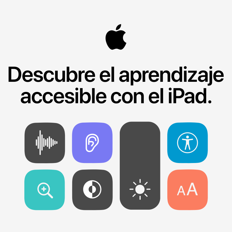 AppleEDU's tweet photo. Gracias a sus potentes prestaciones de accesibilidad integradas, el iPad permite a todos los estudiantes de tu centro aprender de la forma que mejor se adapta a sus capacidades 📚. Desliza para saber más.