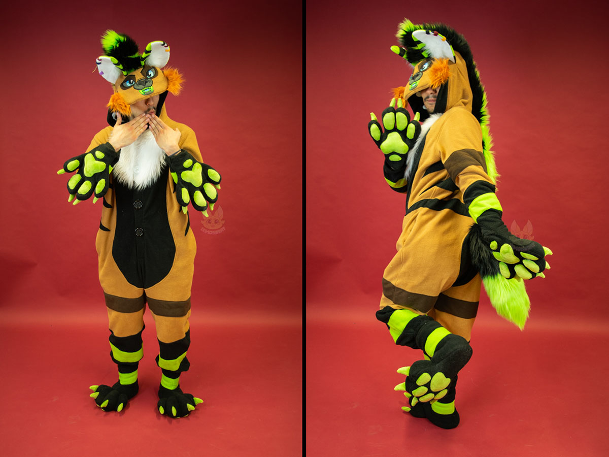 lemonbrat's tweet photo. Kigu timeee!! This is our lovely friend Cooper who looks dashing with their striped mohawk! They even opted for one of our favorite features -- the stuffed beans!! 
​
​Twitter: @CooperFerryhill
IG:/coopertoonhyena
Facebook: @/CooperFerryhill https://t.co/Zp7YlbifLQ