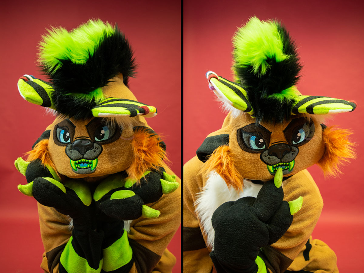 lemonbrat's tweet photo. Kigu timeee!! This is our lovely friend Cooper who looks dashing with their striped mohawk! They even opted for one of our favorite features -- the stuffed beans!! 
​
​Twitter: @CooperFerryhill
IG:/coopertoonhyena
Facebook: @/CooperFerryhill https://t.co/Zp7YlbifLQ