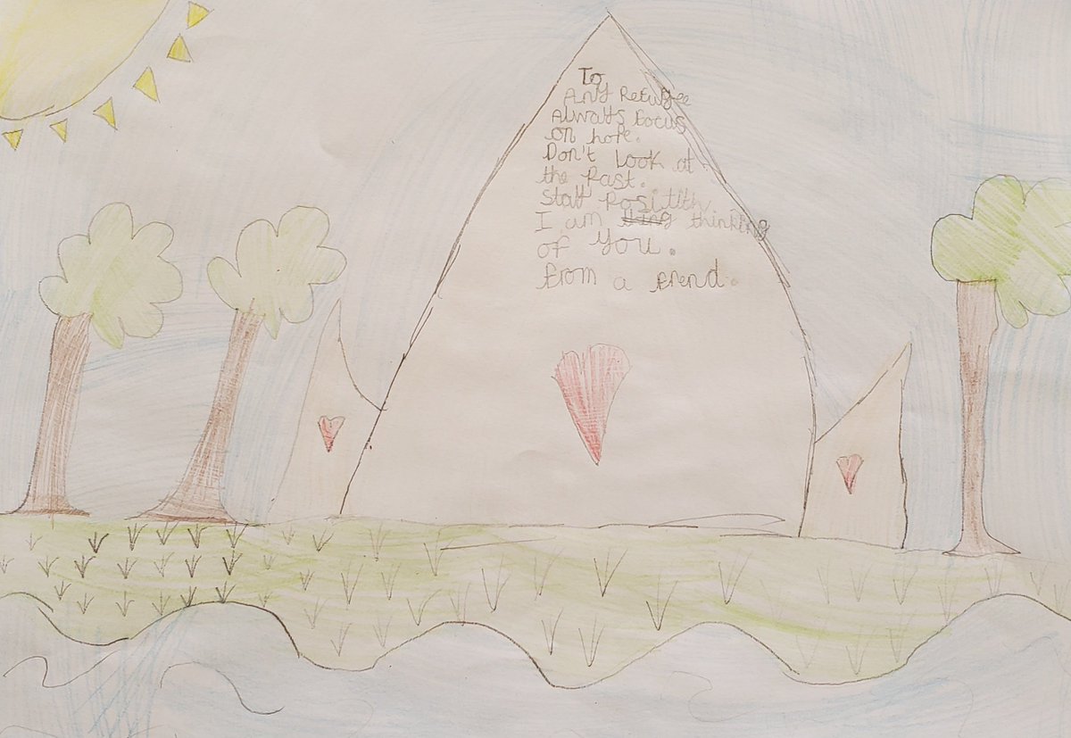whitfieldaspen's tweet photo. It was lovely to welcome @Care4Calais to school today. Our children created pictures of hope like these, to be given to the child refugees that they work with. https://t.co/vleOoUNUlj