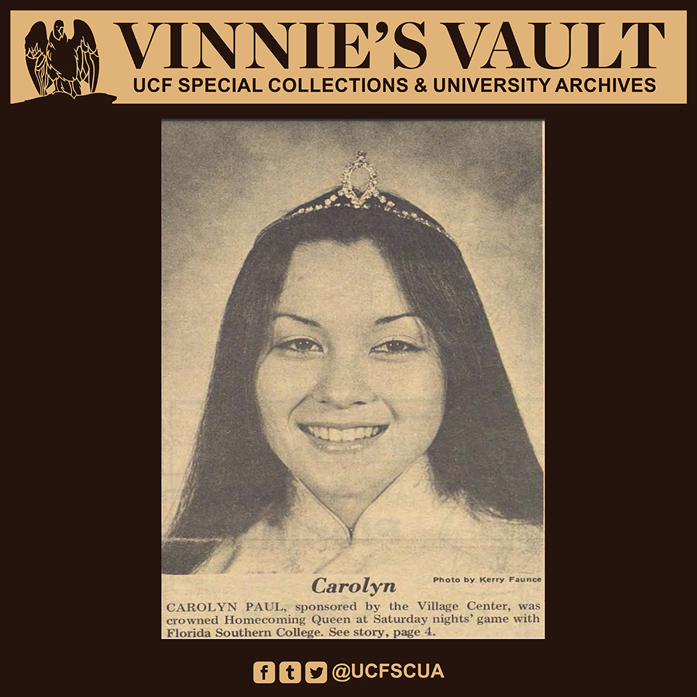 UCFSCUA's tweet photo. 1976: Carolyn Paul is documented through FuTUre to be the first #HomecomingQueen person of color. Paul was born in Japan and moved the U.S. when she was around 14 years old. In the interview she speaks on her experience with the difference of #cultures between Japan and the U.S. https://t.co/0j8mUV796q