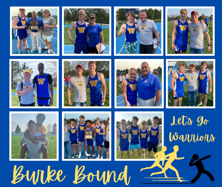 Good Luck to these 15 Warriors who are Burke Bound tomorrow and Thursday!  We are proud of you!!!  
#GoWahooBlue #BurkeBound #ExcellenceEverywhere #StateTrack