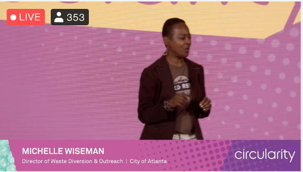 CarbonChamp's tweet photo. YES Michelle! We need to ask BETTER questions then take action! “Why do we recycle boxes and throw away buildings?” - Michelle Wiseman, Director of Waste Diversion &amp; Outreach | City of Atlanta #Circularity22 @GreenBiz #circularity #zerowaste #sustainability #collaboration https://t.co/Z7iKMmVDAp