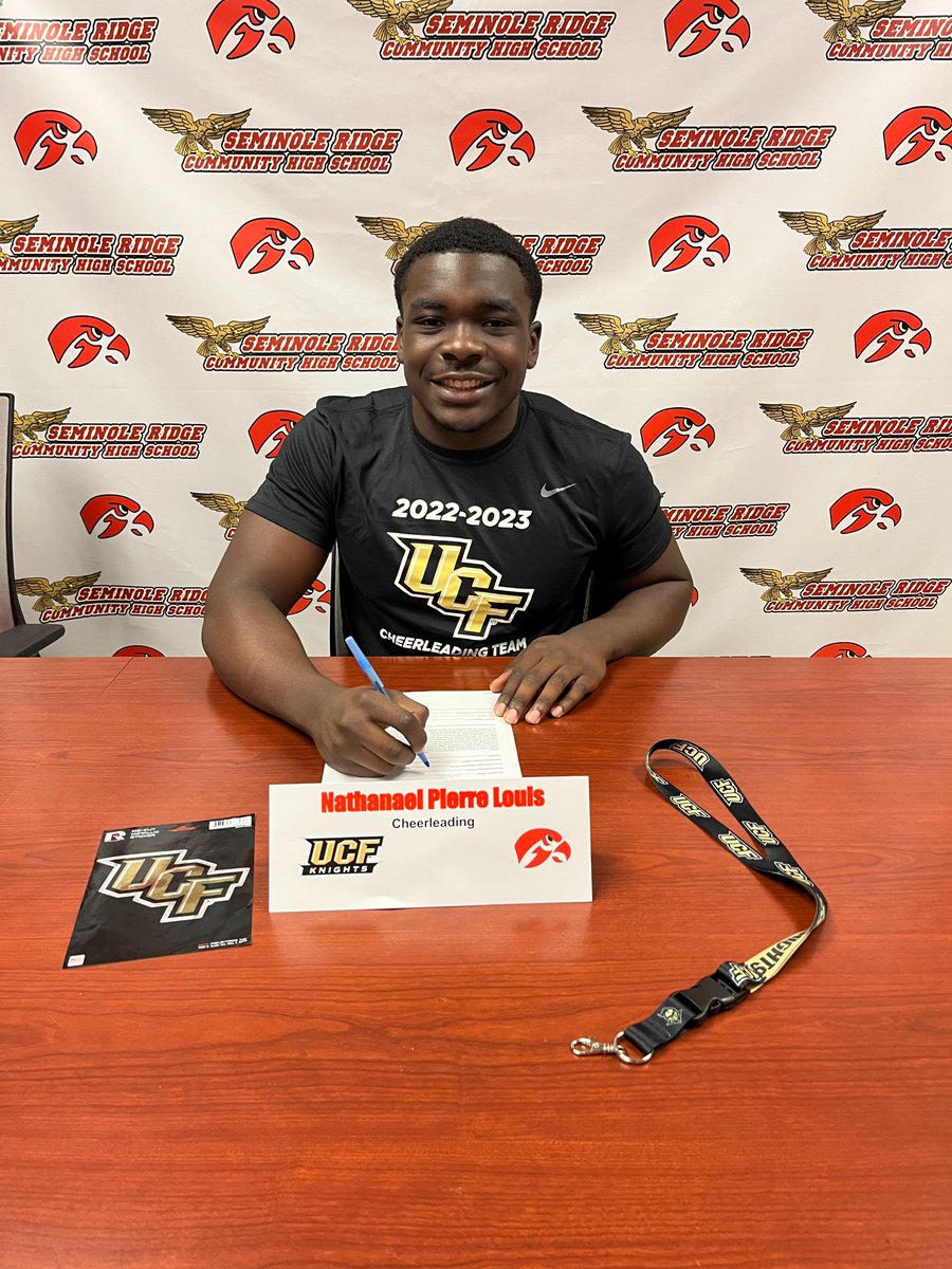 Congratulations to three-sport star Nathanael Pierre Louis, who signed with UCF for Cheerleading.  Pierre Louis was a member of the district champions boys weightlifting team, the football team, and the state runner-up competitive cheer team at the Ridge.